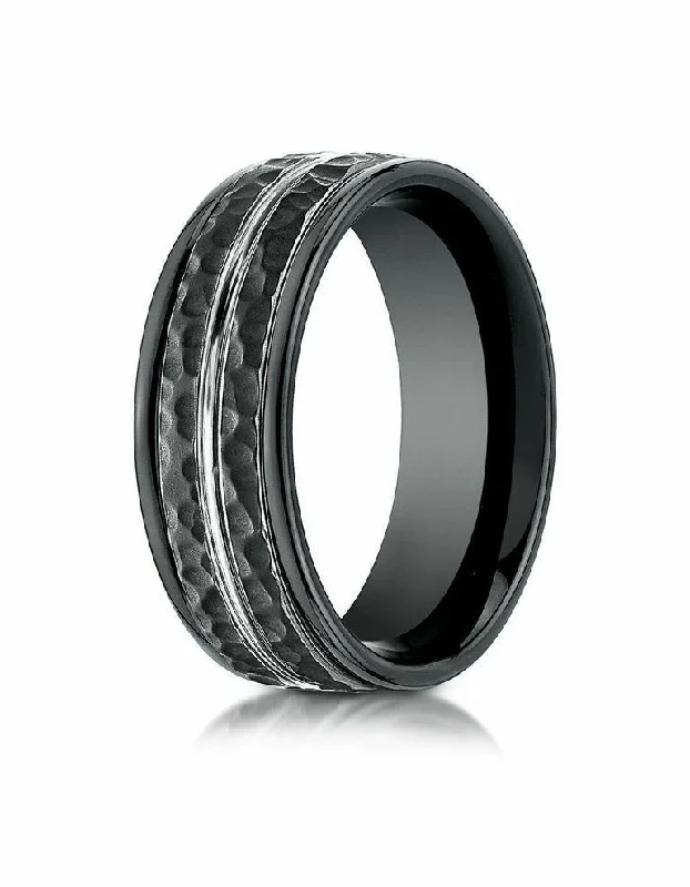 diamond halo engagement rings for women-Mens 8MM BLACK COBALT HAMMERED WEDDING BAND