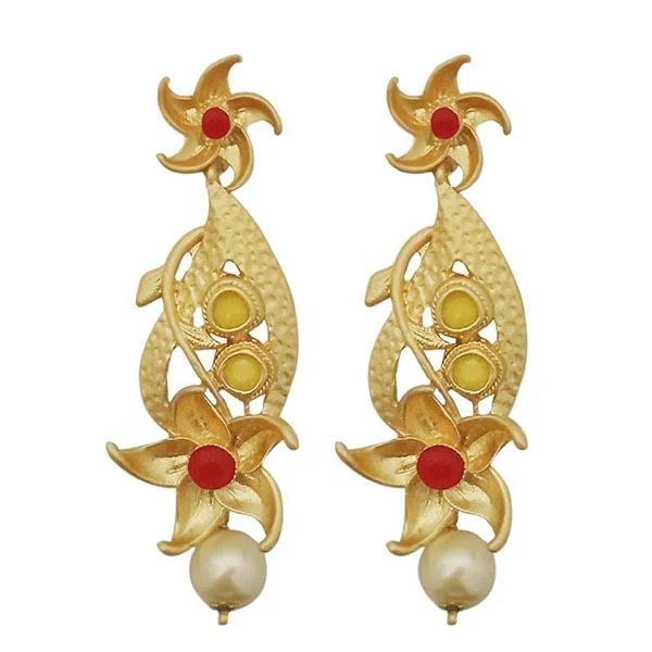 bridal earrings for women-Kriaa Maroon Austrian Stone Pearl Drop Gold Plated Dangler Earrings - 1313116C