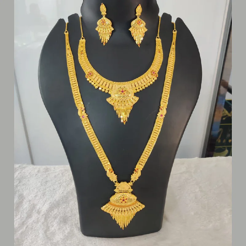 crystal necklaces for women-Pari Art Jewellery Forming Gold Double Necklace Set