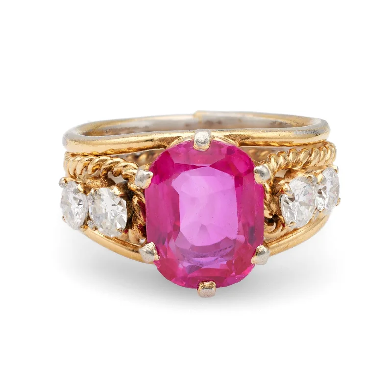 silver rings for women-Retro Ruby and Diamond 18k Yellow Gold Ring