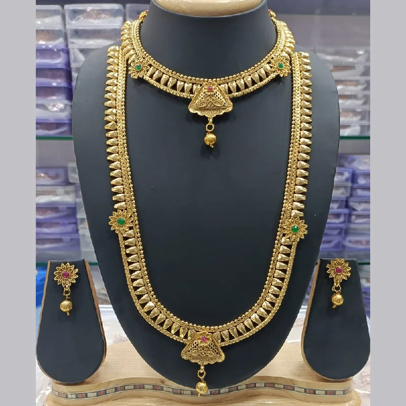 simple gold necklaces for women-Manisha Jewellery Gold Plated Pota Stone Double Necklace Set