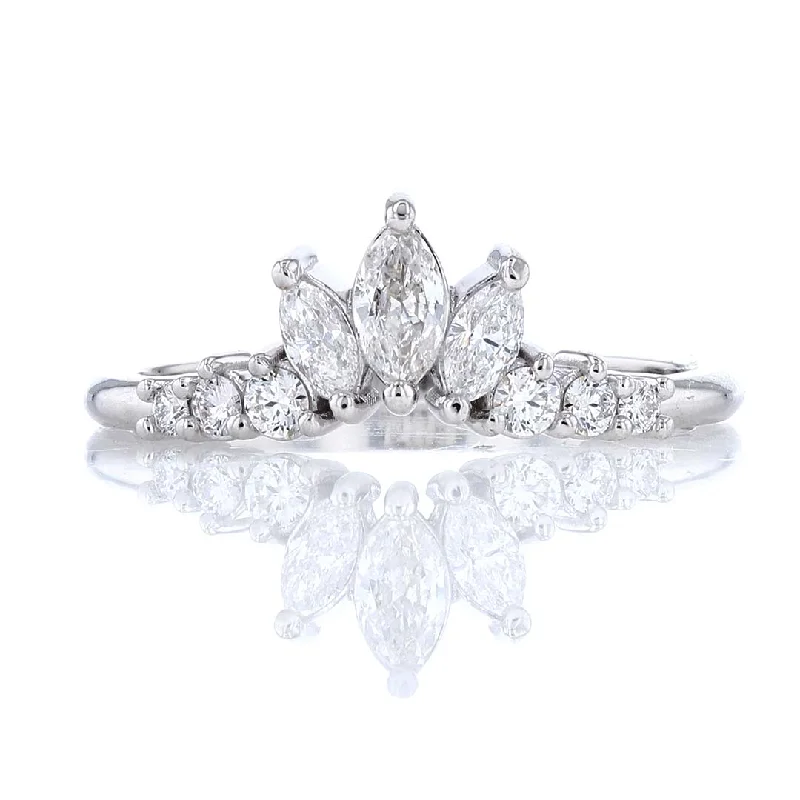 custom-designed engagement rings for women-Marquise Diamond Contour Wedding Band