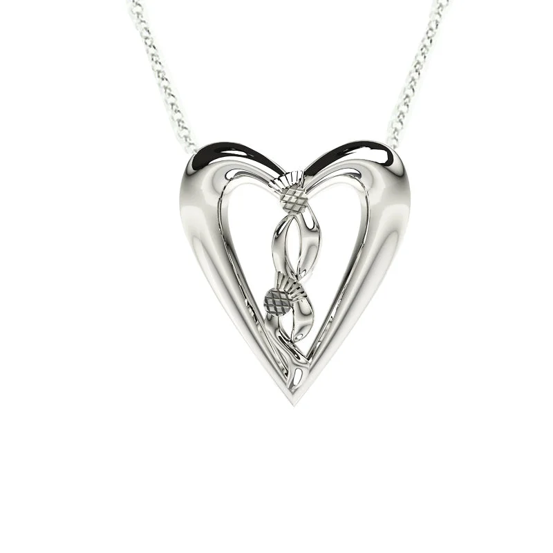 long chain necklaces for women-Edinburgh Celtic Thistle Heart Necklace in Silver