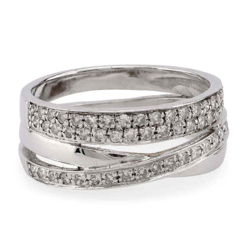 double band rings for women-Vintage French Diamond 18K White Gold Trinity Style Band