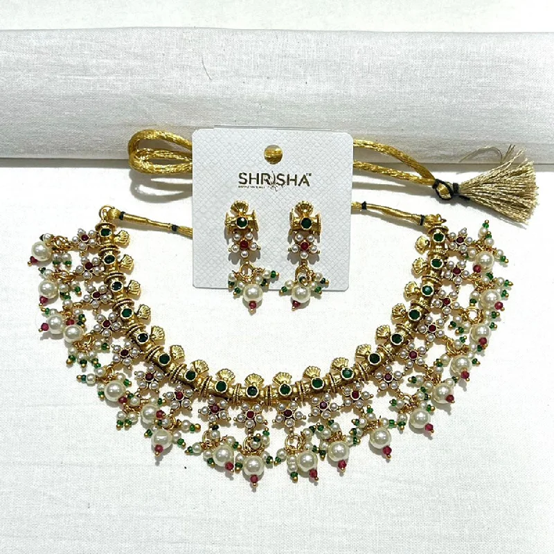 choker necklaces for women-Shrisha Gold Plated Pota Stone Necklace Set