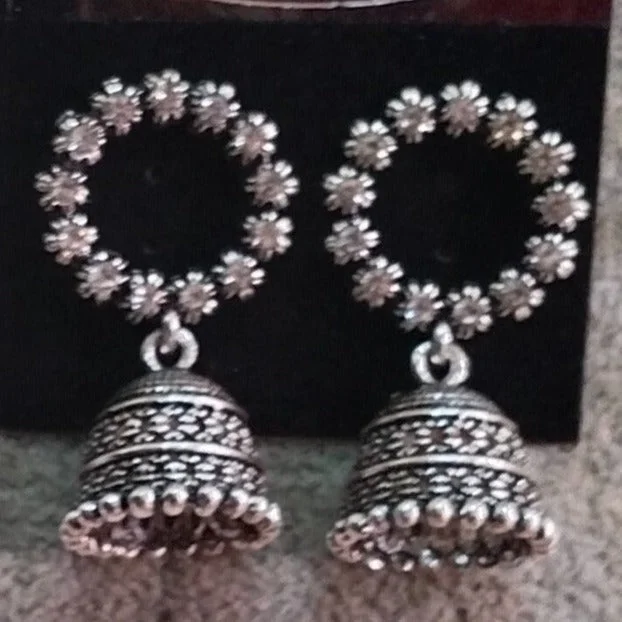 matching earrings for women-Tahura Oxidised Plated Jhumki Earrings