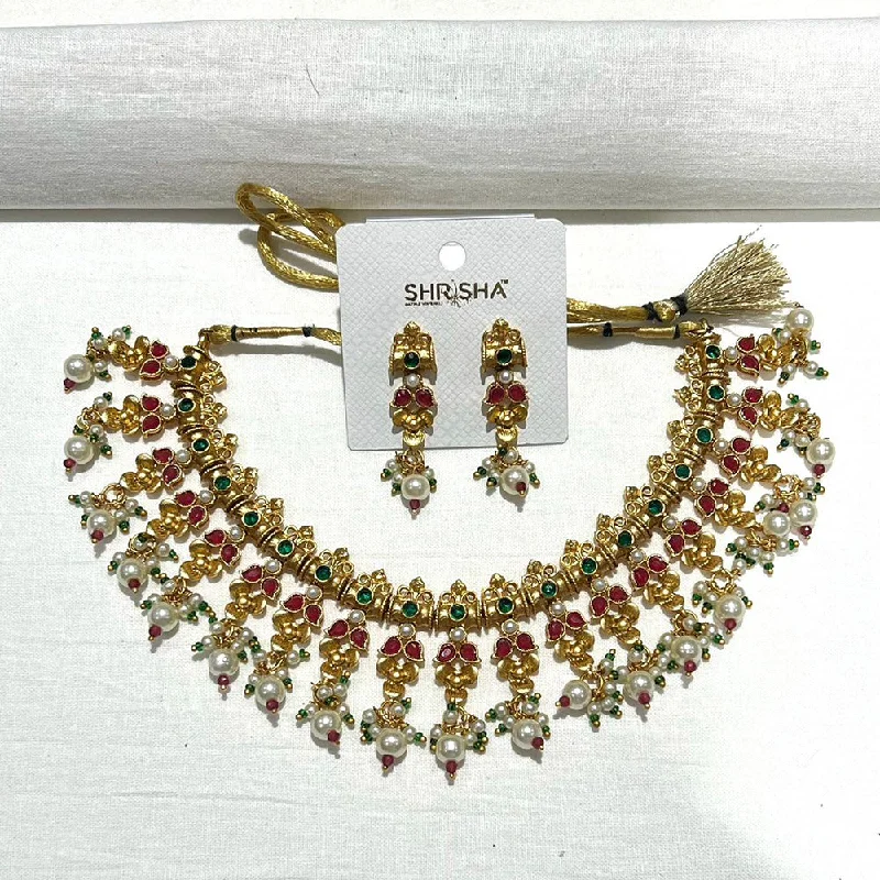 multi-layered necklaces for women-Shrisha Gold Plated Pota Stone Necklace Set