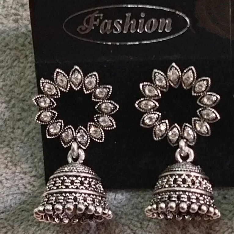 luxury diamond earrings for women-Tahura Oxidised Plated Jhumki Earrings